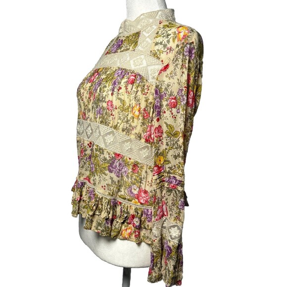 ASOS SZ 4 Floral Lace Trim Blouse dainty romantic Cottagecore Ruffle Sleeve Top - Picture 6 of 9